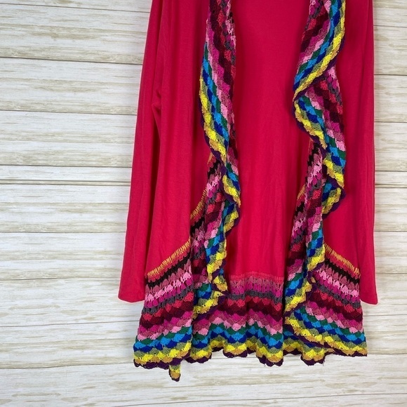 Double Zero Lightweight Pink Rainbow Crochet Cardigan - Picture 2 of 4
